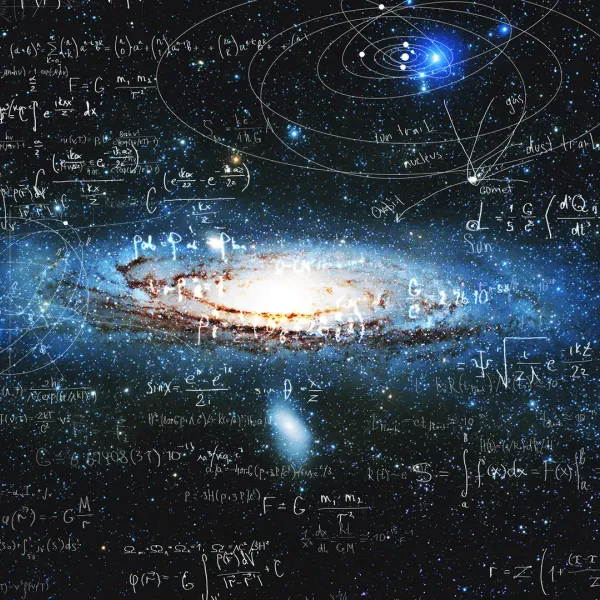 Picture of a galaxy in the universe with scientific markings